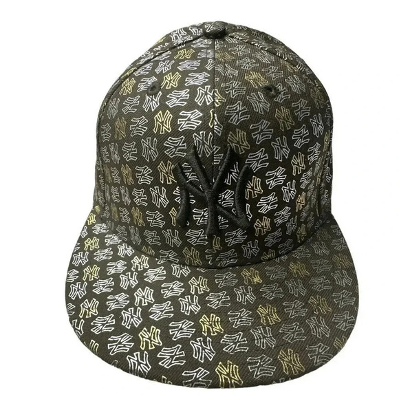 New York Yankees Hat Cap Fitted 7 1/2 Brown Gold 59Fifty  All Over Logo Wool - Picture 1 of 16